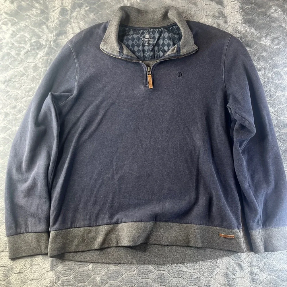 Disney Parks Quarter Zip Pullover Mens M Navy Blue Disneyland 60th Anniversary